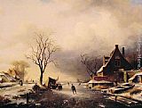 Skaters Canvas Paintings - Winter Scene with Skaters